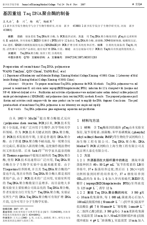 基因重组TaqDNA聚合酶的制备