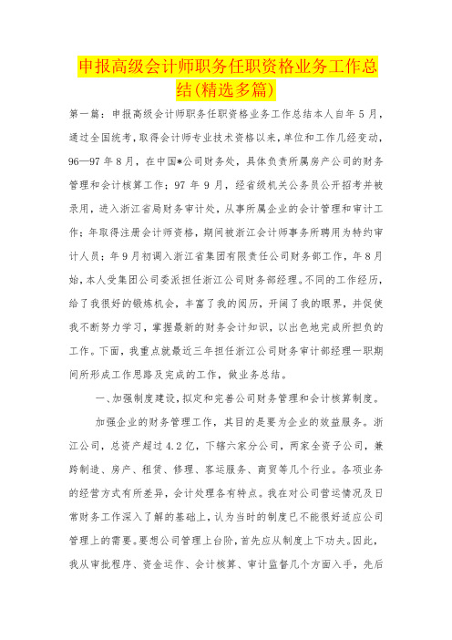 申报高级会计师职务任职资格业务工作总结(精选多篇)