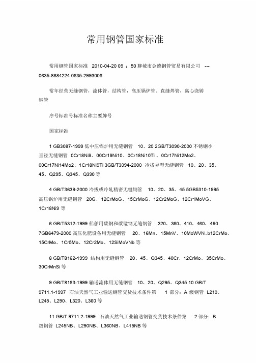 常用钢管国家标准