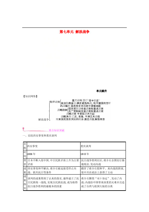 【配套K12】[学习]2018年秋八年级历史上册 第七单元 解放战争单元提升 新人教版
