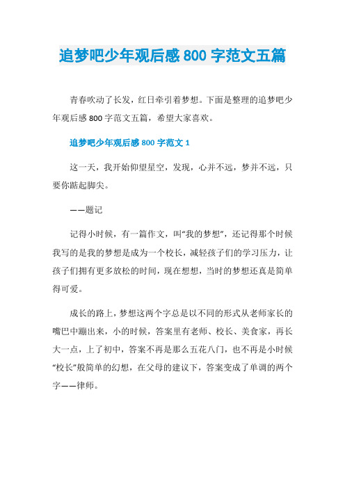 追梦吧少年观后感800字范文五篇