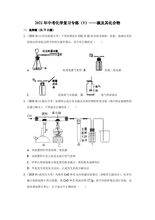 武汉2021年中考化学复习专练(5)碳及其化合物(word版含解析)