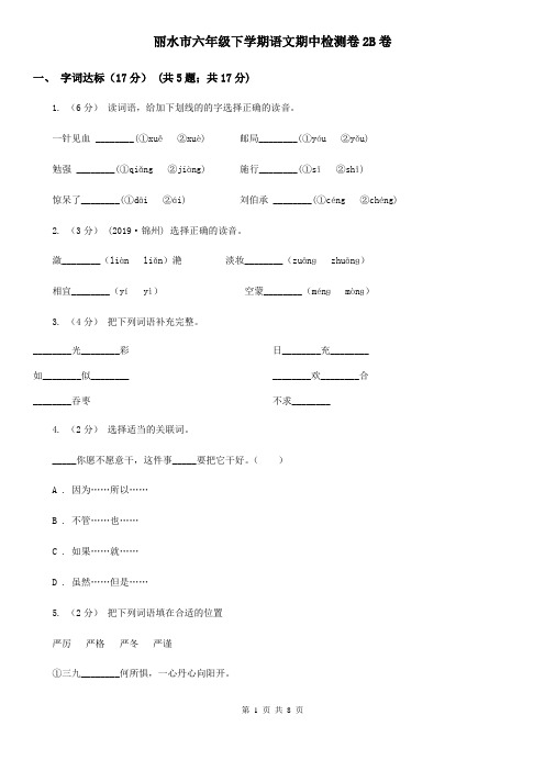 丽水市六年级下学期语文期中检测卷2B卷
