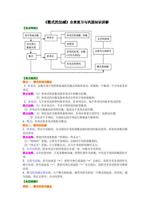 《整式的加减》全章复习与巩固知识讲解