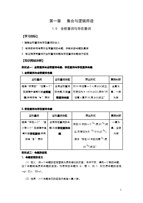 2020-2021人教版高一数学《全称量词与存在量词》知识梳理与例题详解