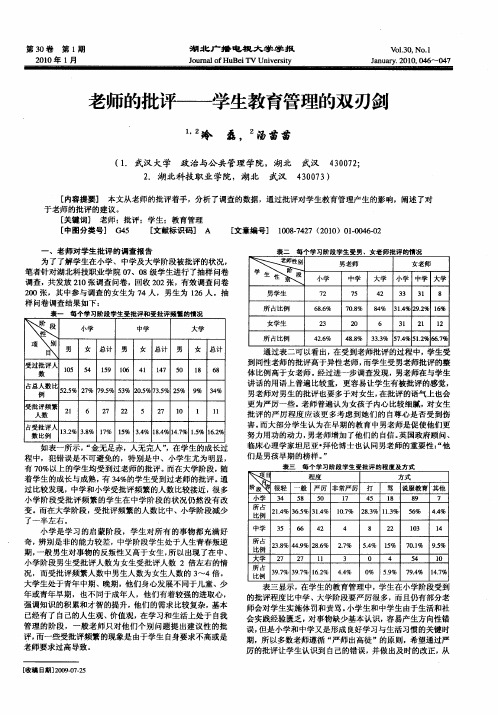 老师的批评——学生教育管理的双刃剑