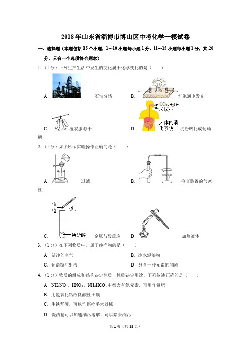 2018年山东省淄博市博山区中考化学一模试卷(解析版)