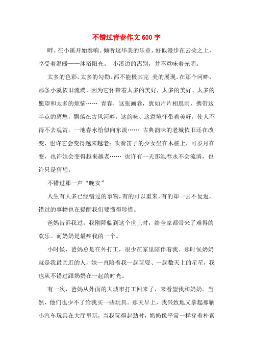 不错过青春作文600字