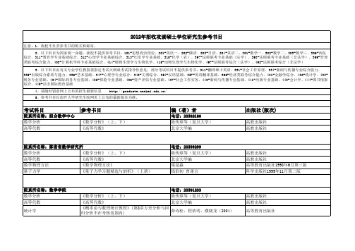 南开大学2012年硕士研究生参考书目