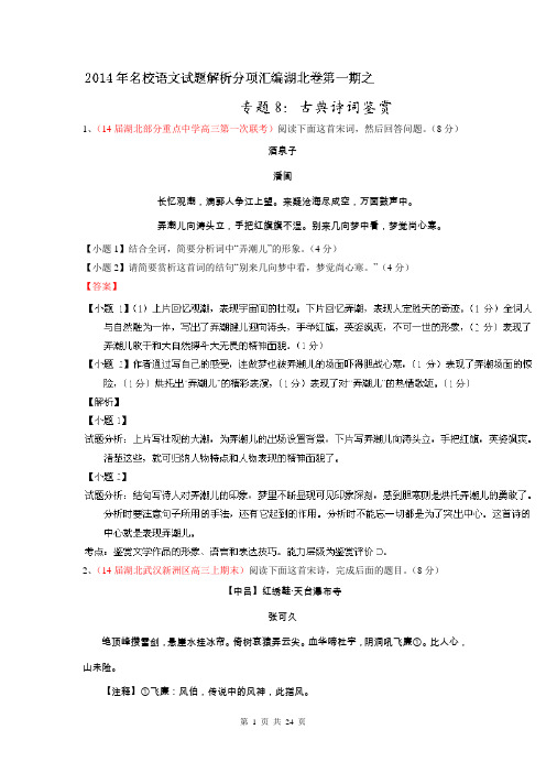 专题08 古典诗词鉴赏-2014届高三名校语文试题精选精析分省汇编系列(湖北版)(第01期)(解析版)