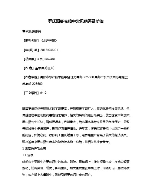 罗氏沼虾养殖中常见病害及防治