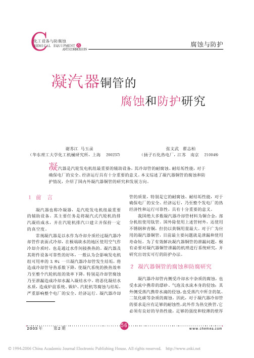 凝汽器铜管的腐蚀与防护