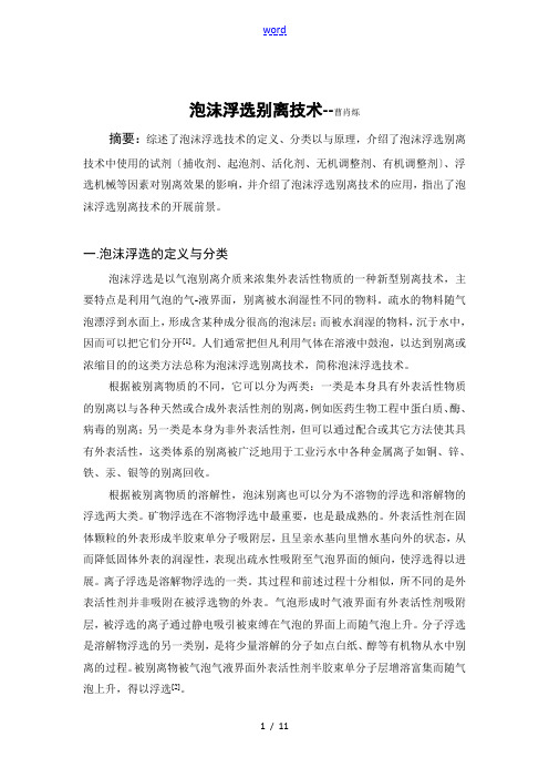 泡沫分离技术综述论文设计