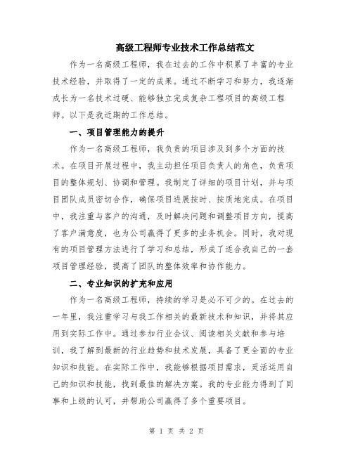 高级工程师专业技术工作总结范文