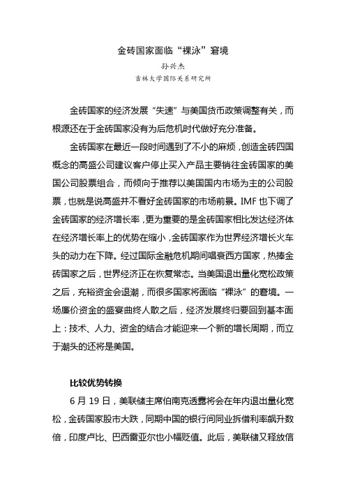 金砖国家面临“裸泳”窘境