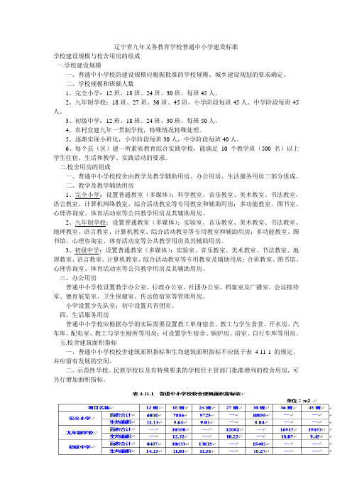 辽宁省九年义务教育学校普通中小学建设标准