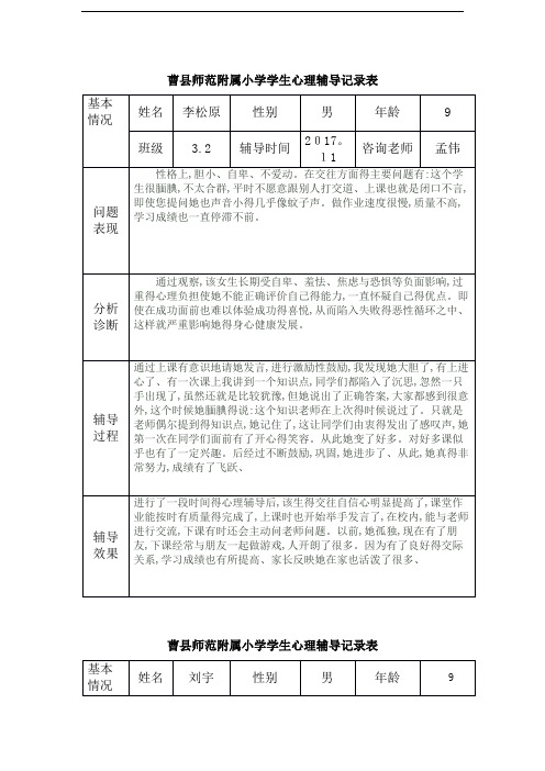 小学生心理辅导记录表15