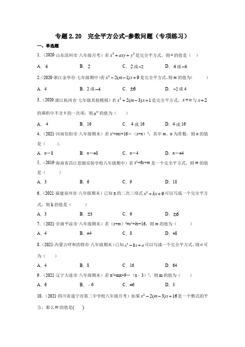 专题2.20 完全平方公式-参数问题(专项练习)-七年级数学下册基础知识专项讲练(湘教版)