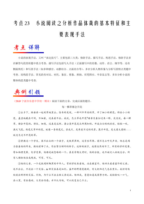 小说阅读分析作品特征手法-备战2020年中考语文考点一遍过