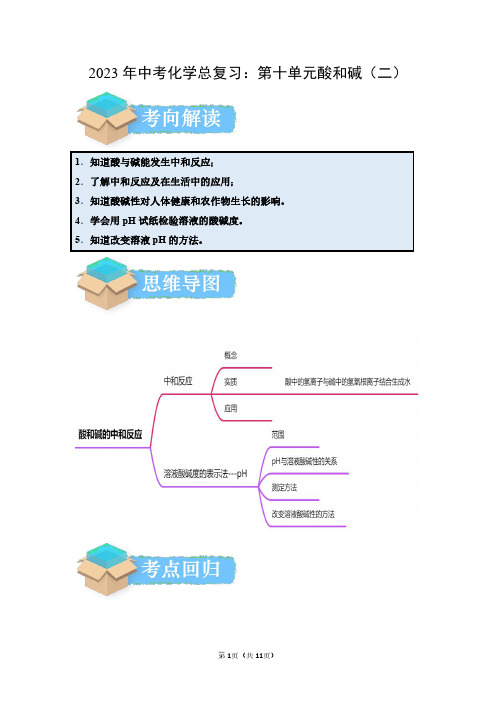 2023年中考化学总复习：第十单元酸和碱(二)(精讲教师版)