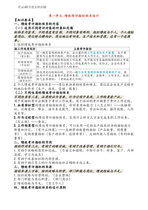 绩效考评指标与标准体系
