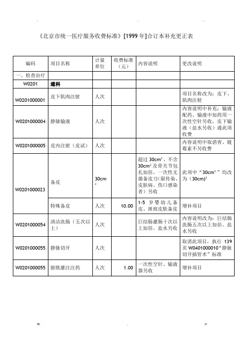 北京市统一医疗服务收费标准