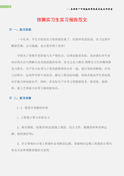 (实习报告)预算实习生实习报告范文