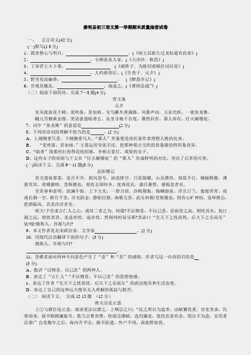 上海模考题真题-2010崇明初三一模试题及答案