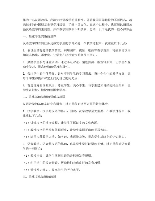 加强汉语教学心得体会