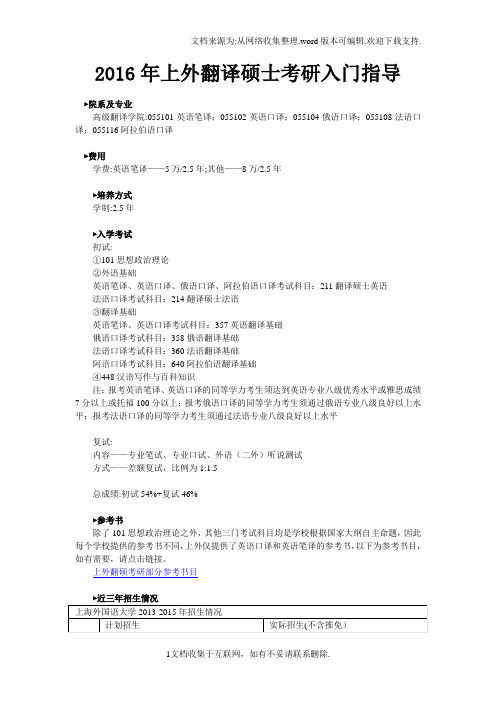 2016年上外翻译硕士考研入门指导