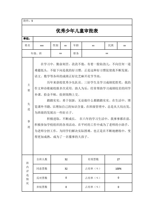 优秀少年儿童申报表12