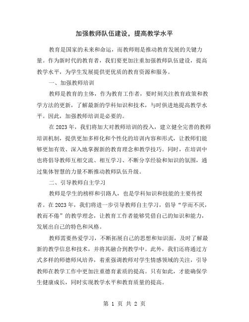 加强教师队伍建设,提高教学水平