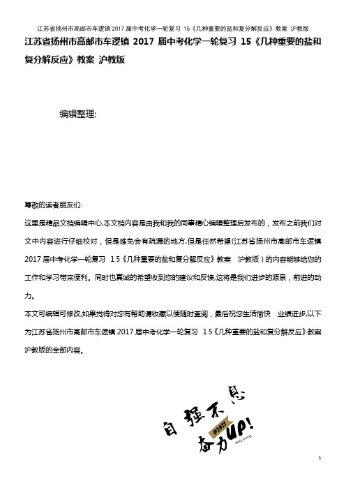 中考化学一轮复习 15《几种重要的盐和复分解反应》教案 沪教版(2021学年)