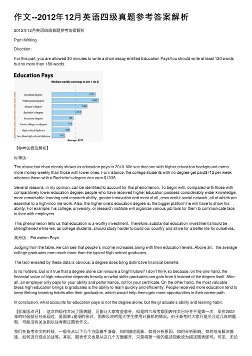 作文--2012年12月英语四级真题参考答案解析