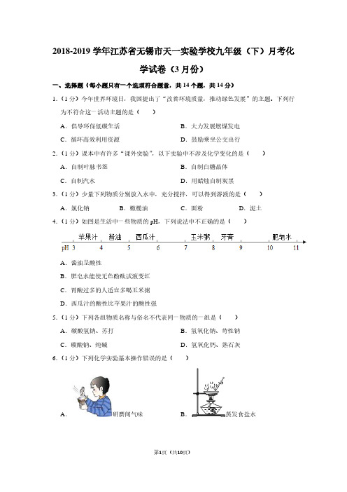 2018-2019学年江苏省无锡市天一实验学校九年级(下)月考化学试卷(3月份)