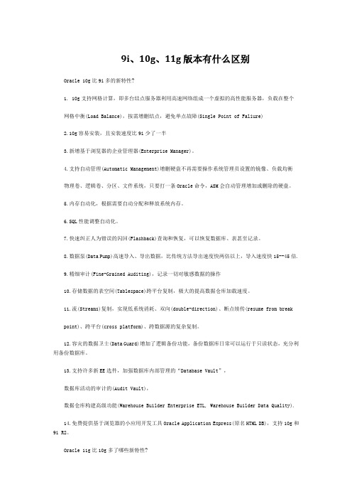 ORACLE9i、10g、11g版本有什么区别