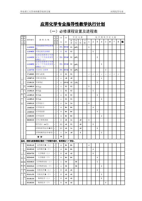 应用化学专业指导性教学执行计划