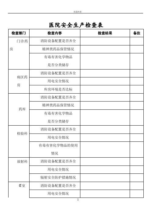 医院安全生产检查表70636