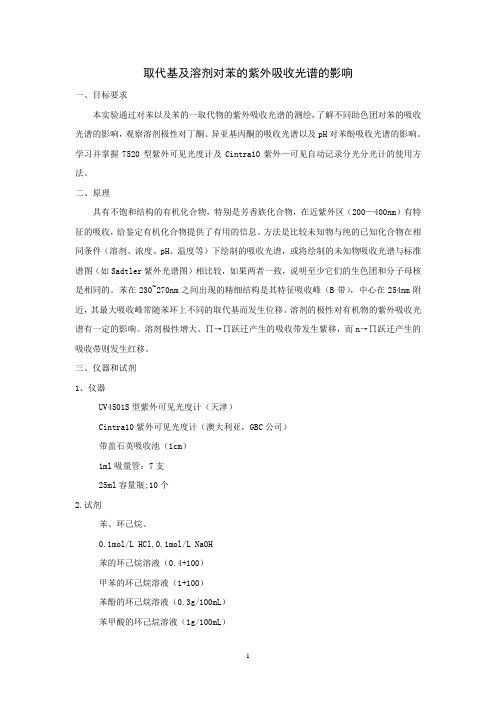 实验一 紫外吸收光谱