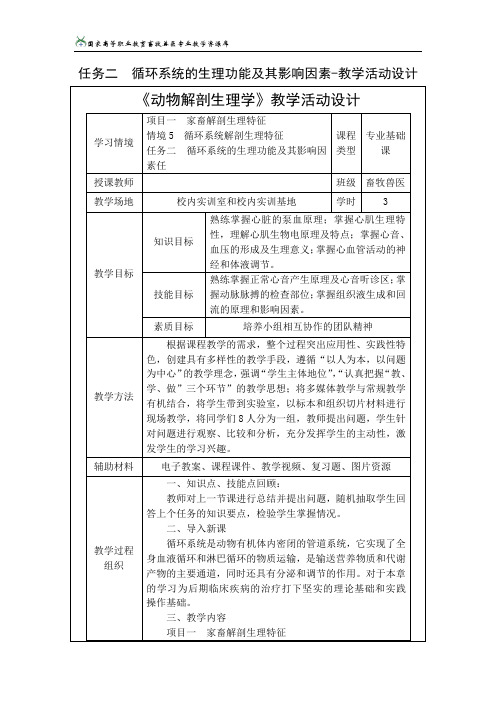 任务2循环系统的生理功能及其影响因素.