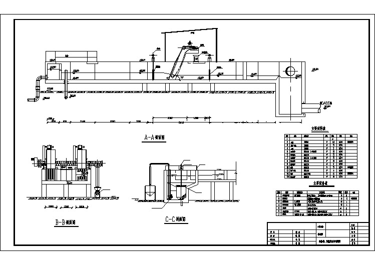 细格栅及旋流沉砂池剖面图、设备材料表