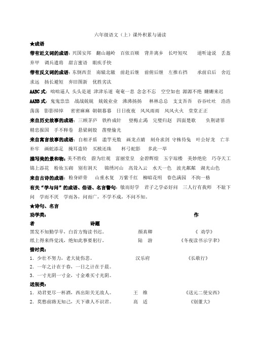 六年级语文(上)课外积累与诵读