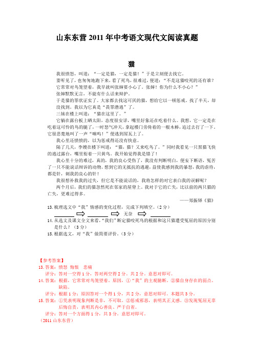 山东东营2011年中考语文现代文阅读真题