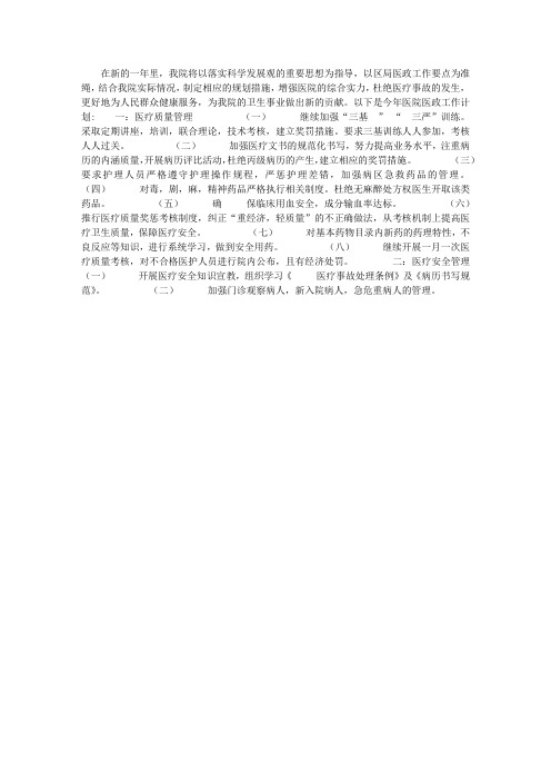 医院医政工作计划
