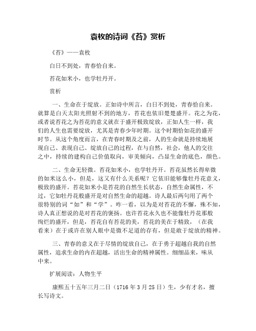 袁枚的诗词《苔》赏析