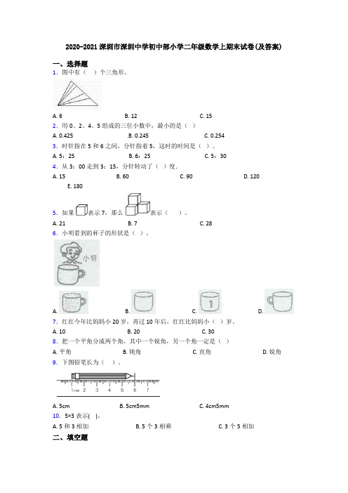 2020-2021深圳市深圳中学初中部小学二年级数学上期末试卷(及答案)