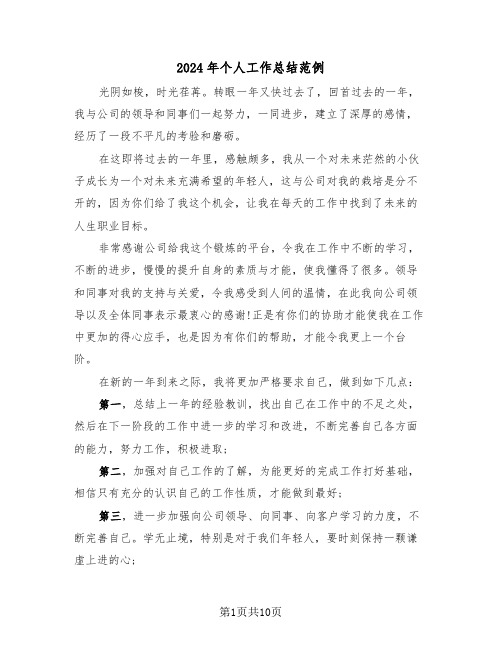2024年个人工作总结范例(7篇)
