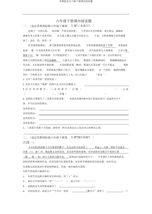 苏教版语文六级下册课内阅读题