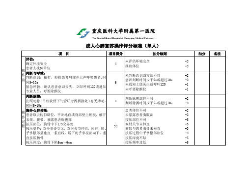 成人心肺复苏操作评分标准(单人)