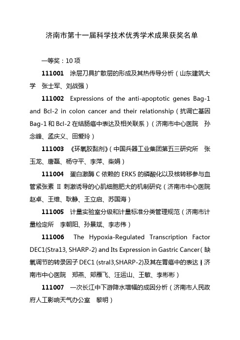济南科学技术优秀学术成果一等奖